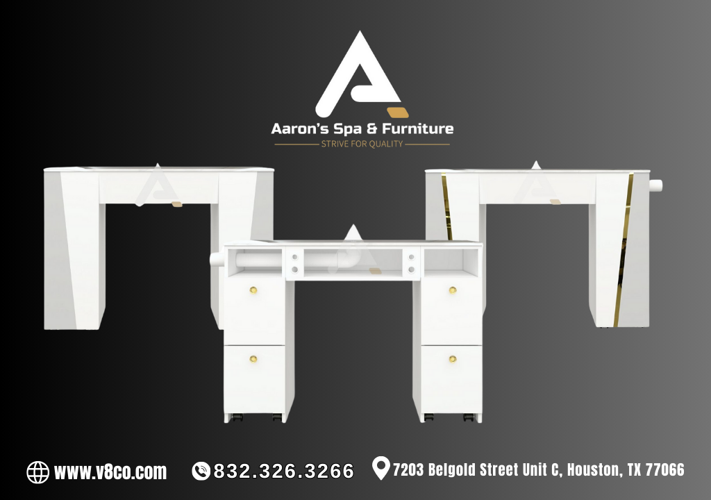 Beautiful nail salon table designs at Aaron's Spa & Furniture