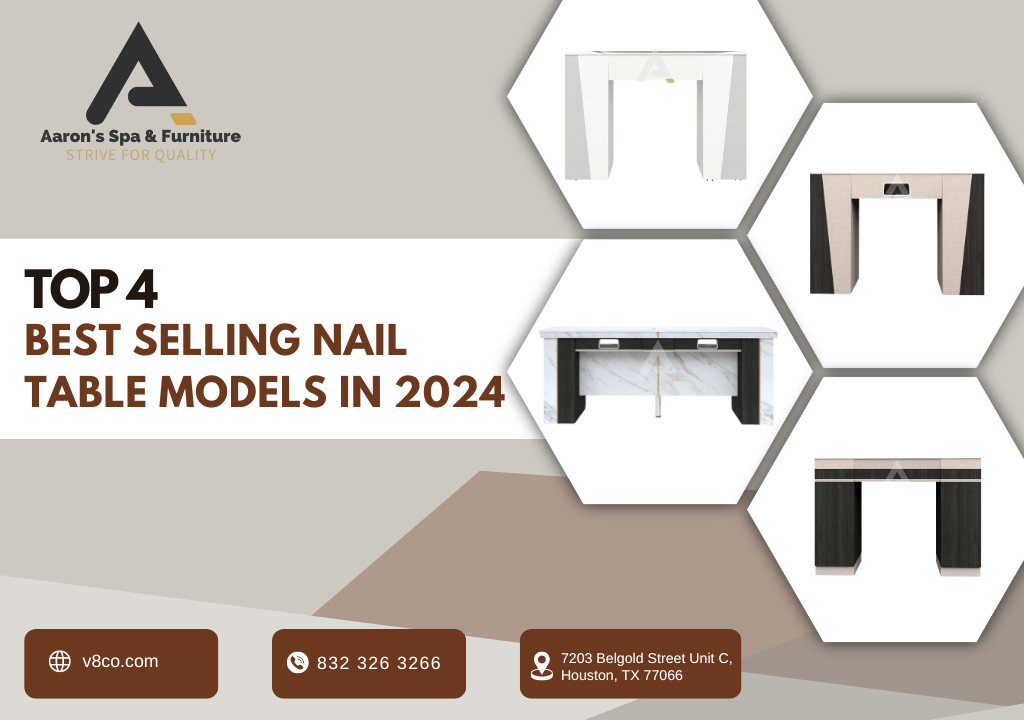 4 best selling nail tech table models in 2024 at Aaron's Spa & Furniture