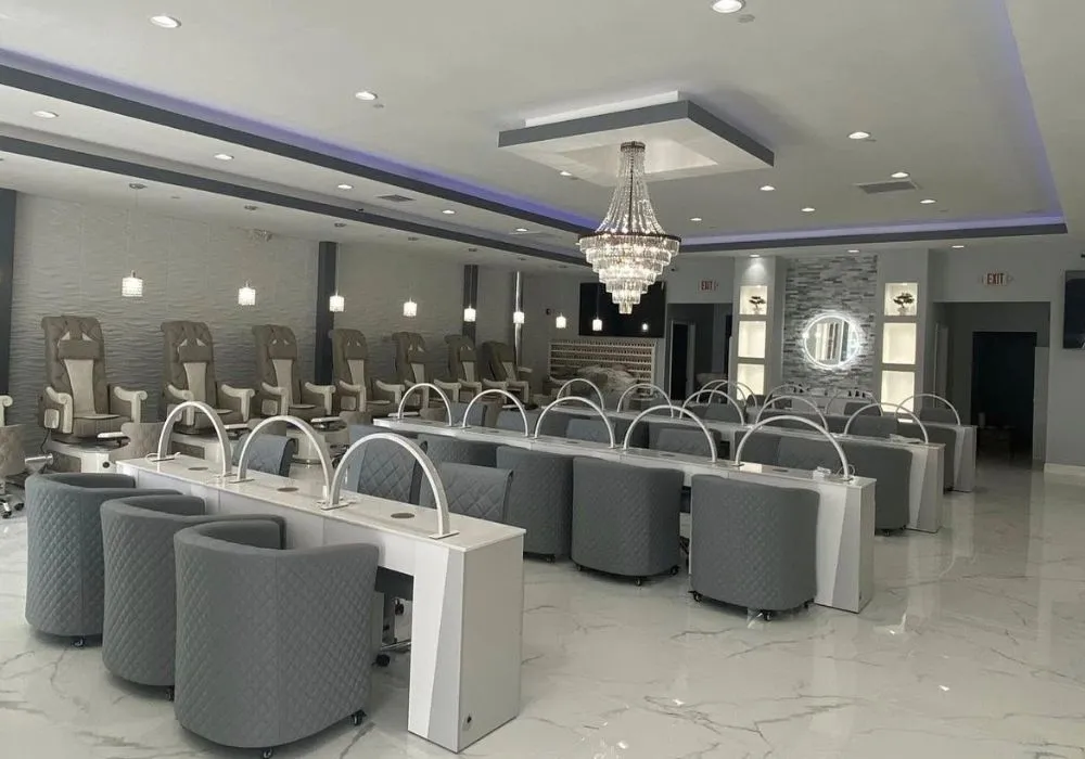The modern minimalist style is currently trending in nail salon decor